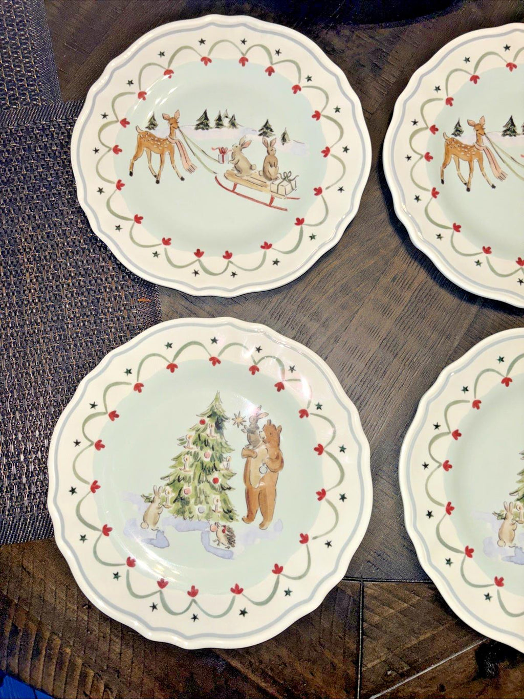 Pottery Barn holiday Christmas party Disney Bear dinner Plate Riley gift SET 4
