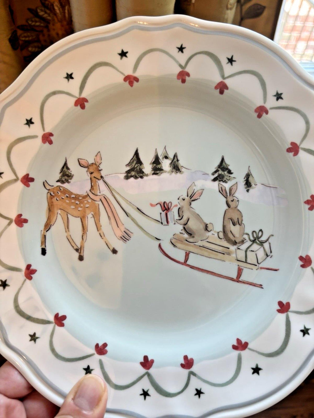 Pottery Barn holiday Christmas party Disney Bear dinner Plate Riley gift SET 4