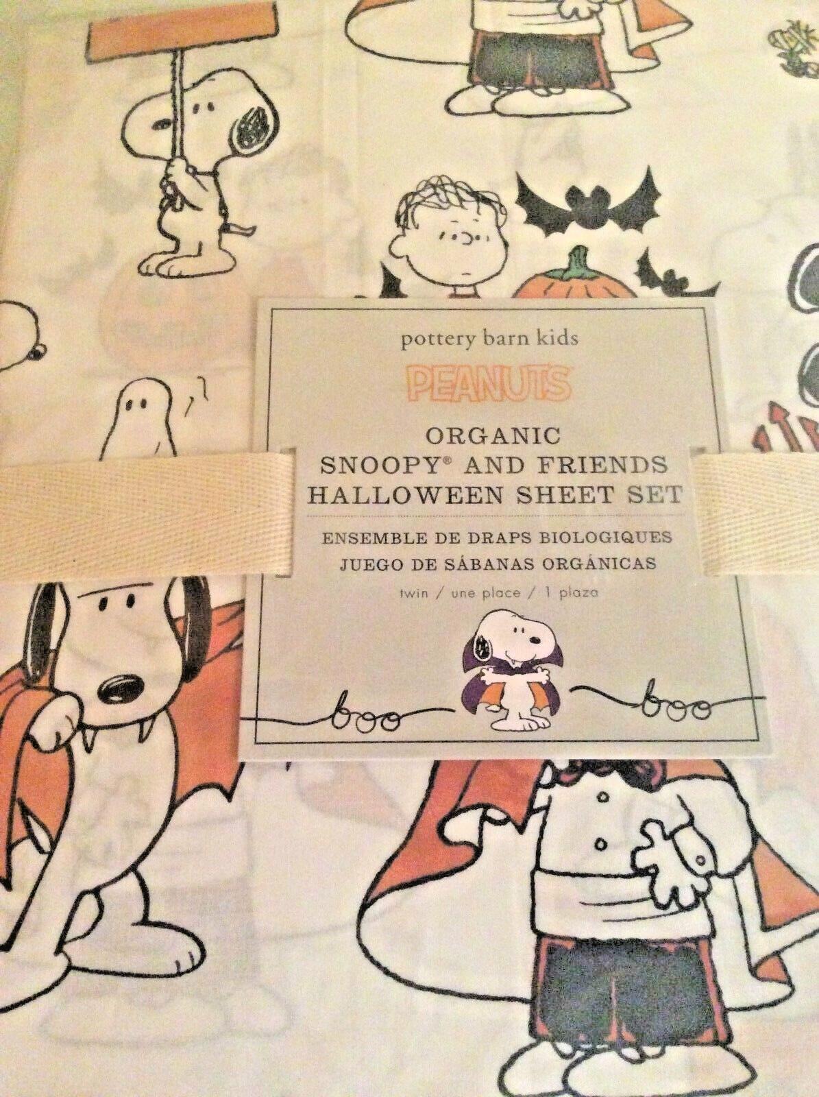 Snoopy Pottery Barn Peanuts HALLOWEEN TWIN Sheet set Holiday school kids gift [