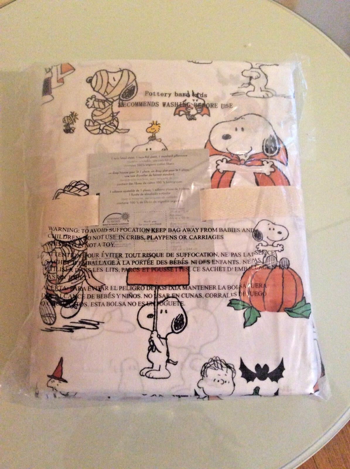 Snoopy Pottery Barn Peanuts HALLOWEEN TWIN Sheet set Holiday school kids gift [