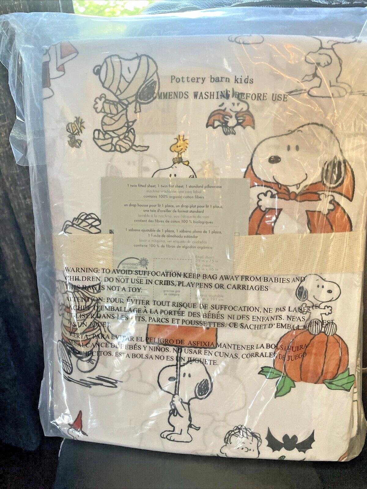Snoopy Pottery Barn Peanuts HALLOWEEN TWIN Sheet set Holiday school kids gift [