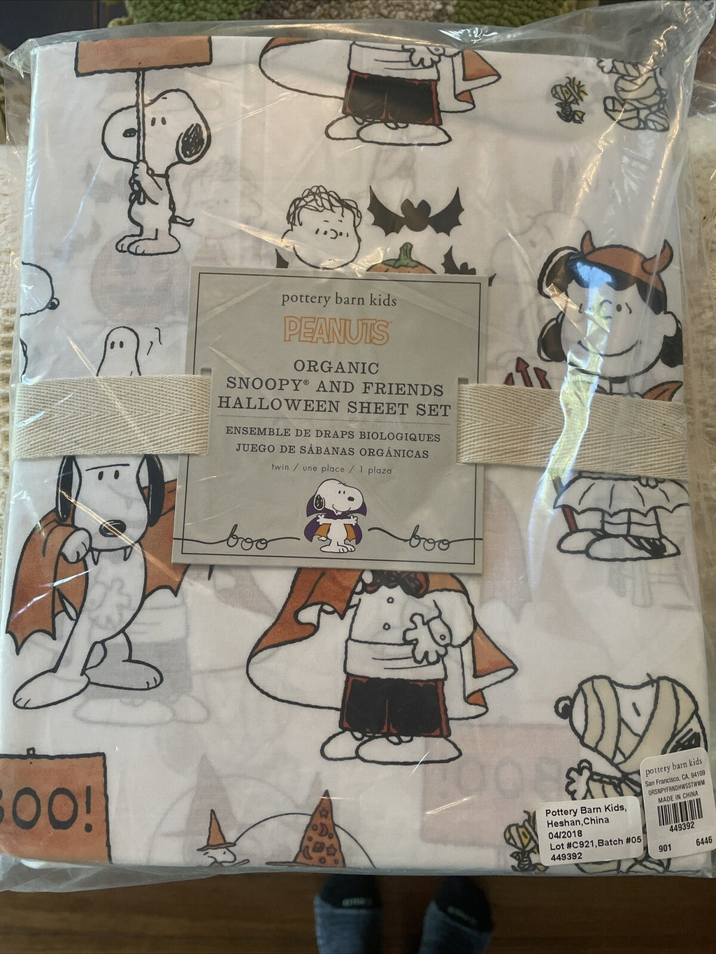 Snoopy Pottery Barn Peanuts HALLOWEEN TWIN Sheet set Holiday school kids gift [
