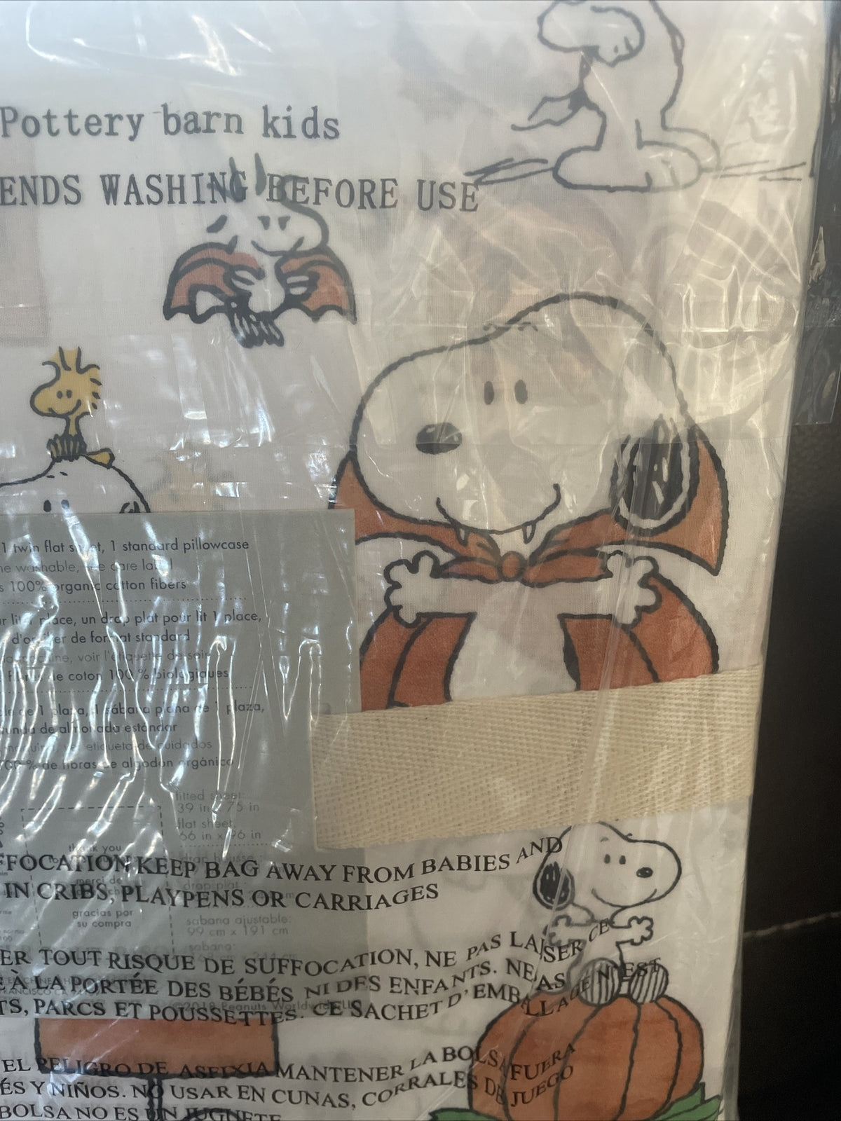 Snoopy Pottery Barn Peanuts HALLOWEEN TWIN Sheet set Holiday school kids gift [