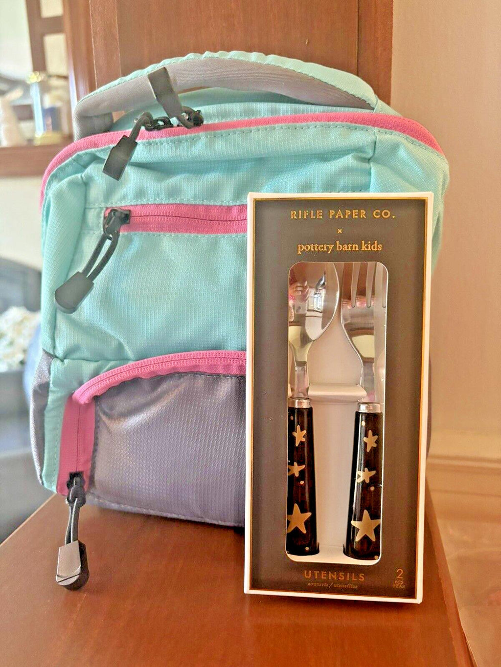 Pottery Barn LUNCH BAG School+Utensil Set Disney rainbow sport star princess h