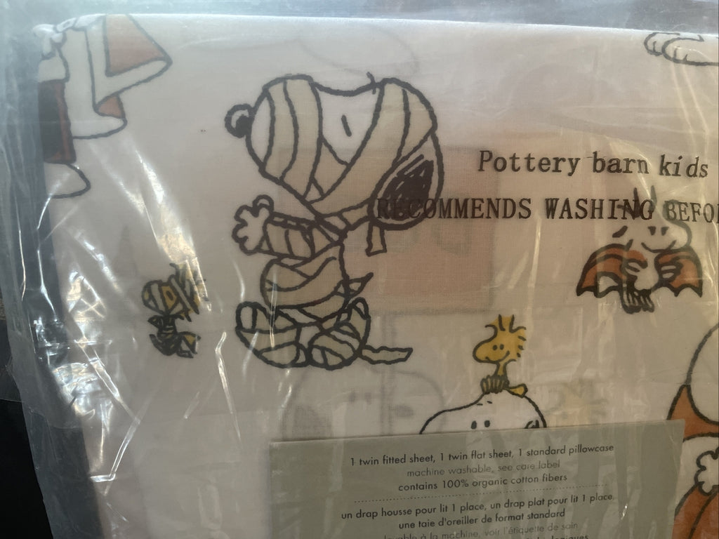 Snoopy Pottery Barn Peanuts HALLOWEEN TWIN Sheet set Holiday school kids gift [