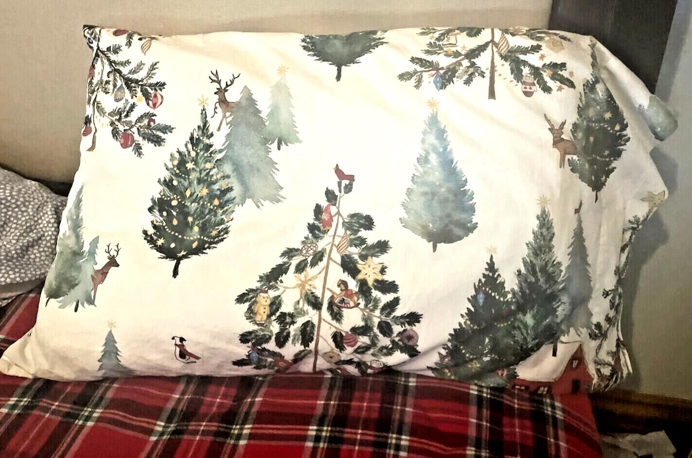 Pottery Barn Holiday Party Pillow Sham Christmas Country Lodge village deer '