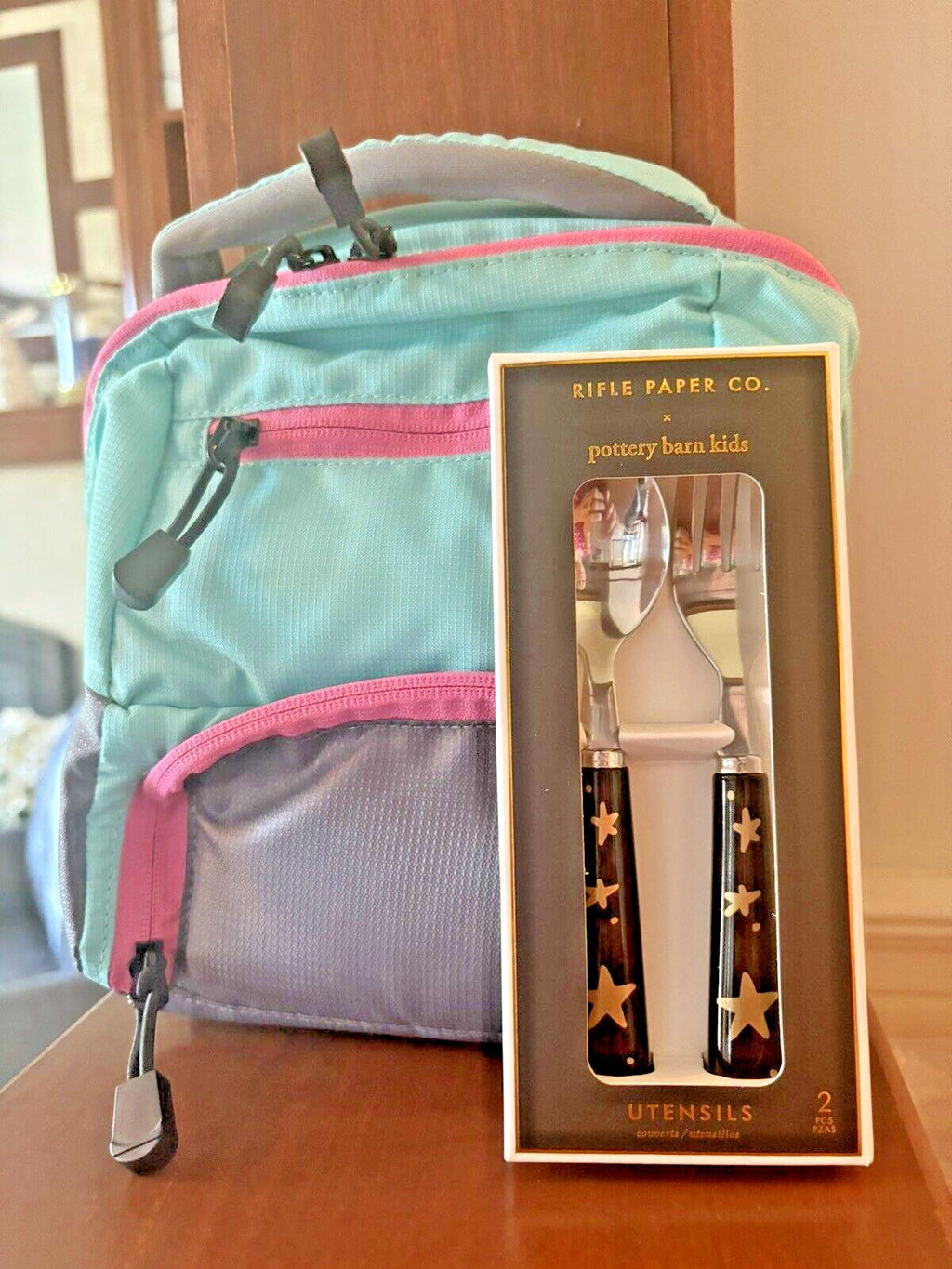 Pottery Barn LUNCH BAG School+Utensil Set Disney rainbow sport star princess h