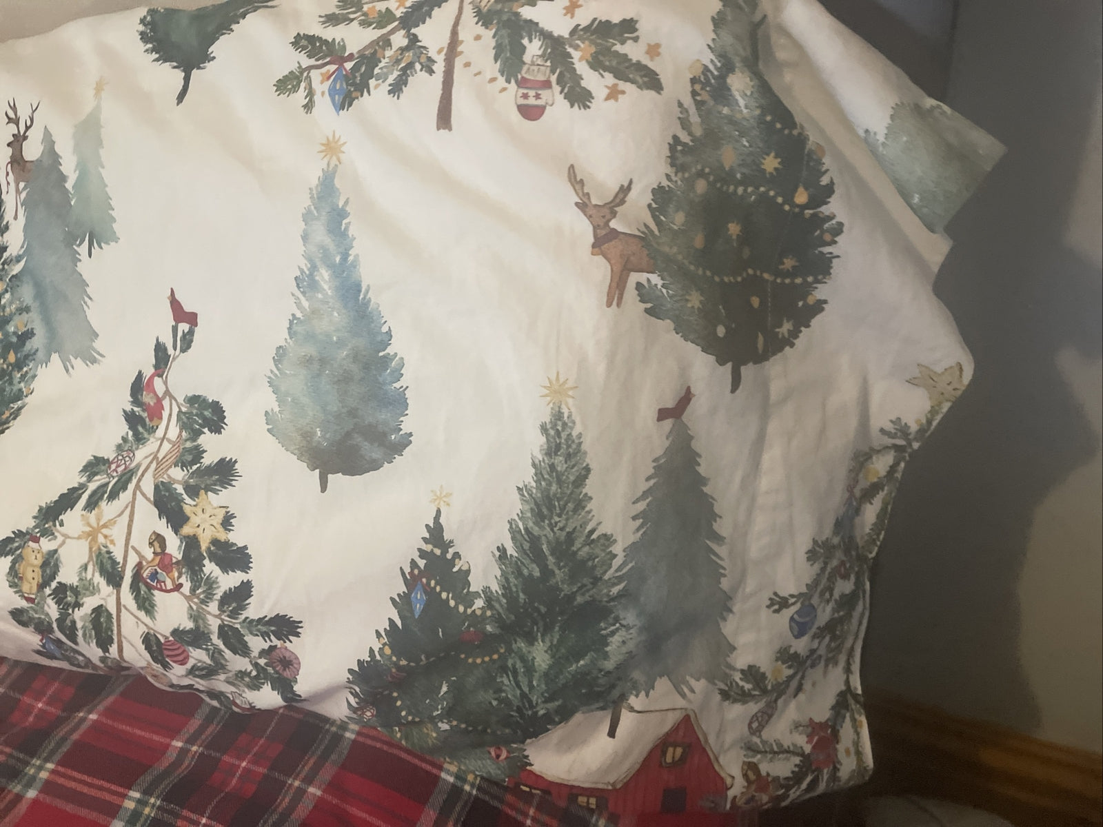 Pottery Barn Holiday Party Pillow Sham Christmas Country Lodge village deer '