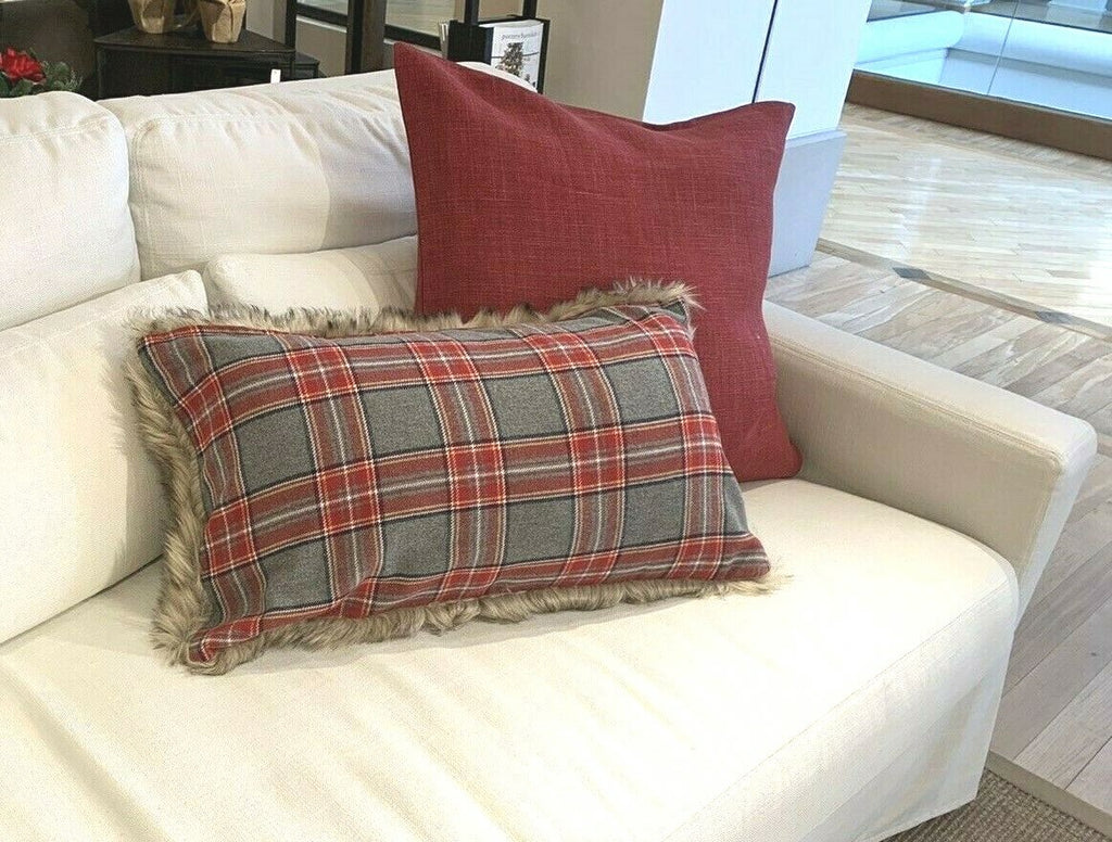 Pottery Barn Plaid Pillow Sham Disney Holiday fur ski lodge Christmas 16x26  [