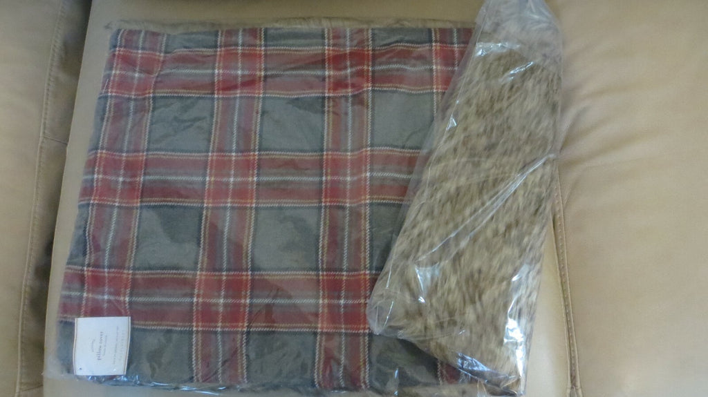Pottery Barn Plaid Pillow Sham Disney Holiday fur ski lodge Christmas 16x26  [