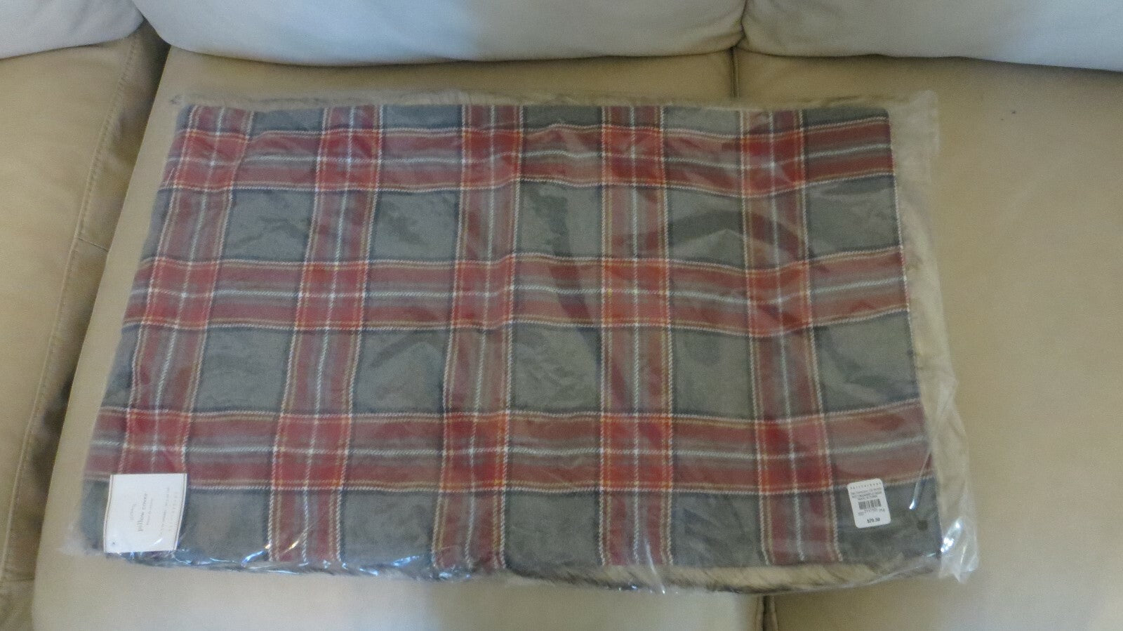 Pottery Barn Plaid Pillow Sham Disney Holiday fur ski lodge Christmas 16x26  [