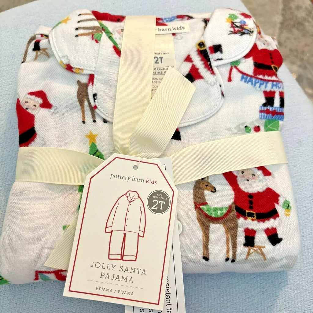 Pottery Barn Kids Holiday Christmas Santa Flannel 2 pc set Pajama party Size 2 [