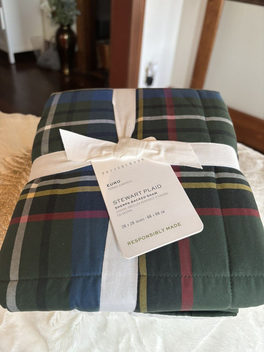 Pottery Barn holiday Plaid Disney Pillow cover sham Christmas party Sherpa 1