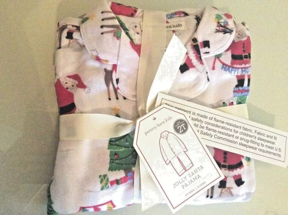 Pottery Barn Kids Holiday Christmas Santa Flannel 2 pc set Pajama party Size 2 [