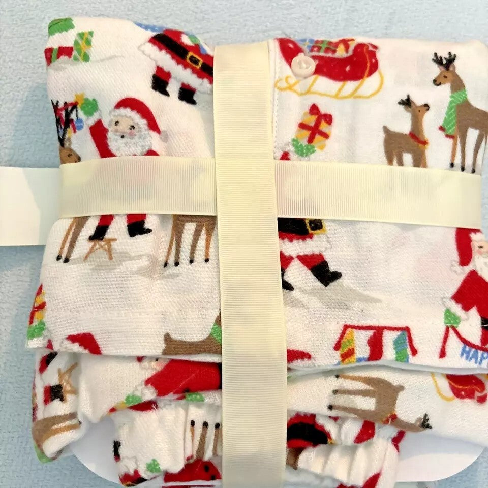 Pottery Barn Kids Holiday Christmas Santa Flannel 2 pc set Pajama party Size 2 [