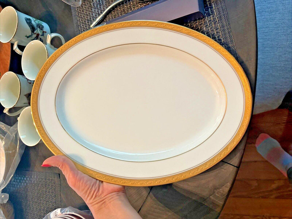 NORITAKE holiday Platter CRESTWOOD GOLD White Birthday PORCELAIN party Wedding \