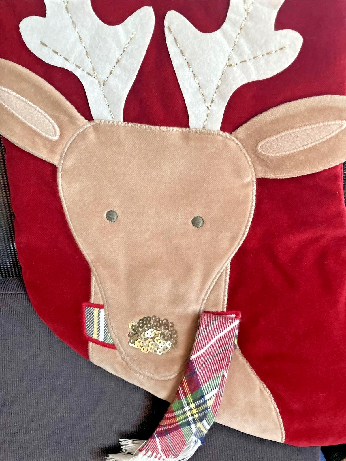 Pottery Barn Holiday Christmas stocking Velvet Reindeer gift party Disney kid