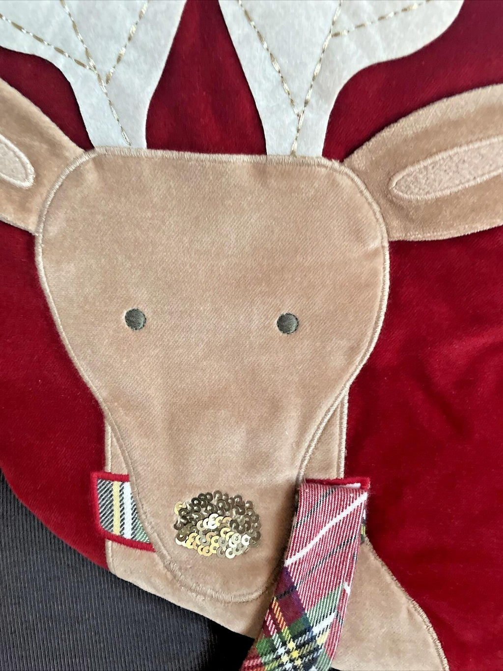 Pottery Barn Holiday Christmas stocking Velvet Reindeer gift party Disney kid