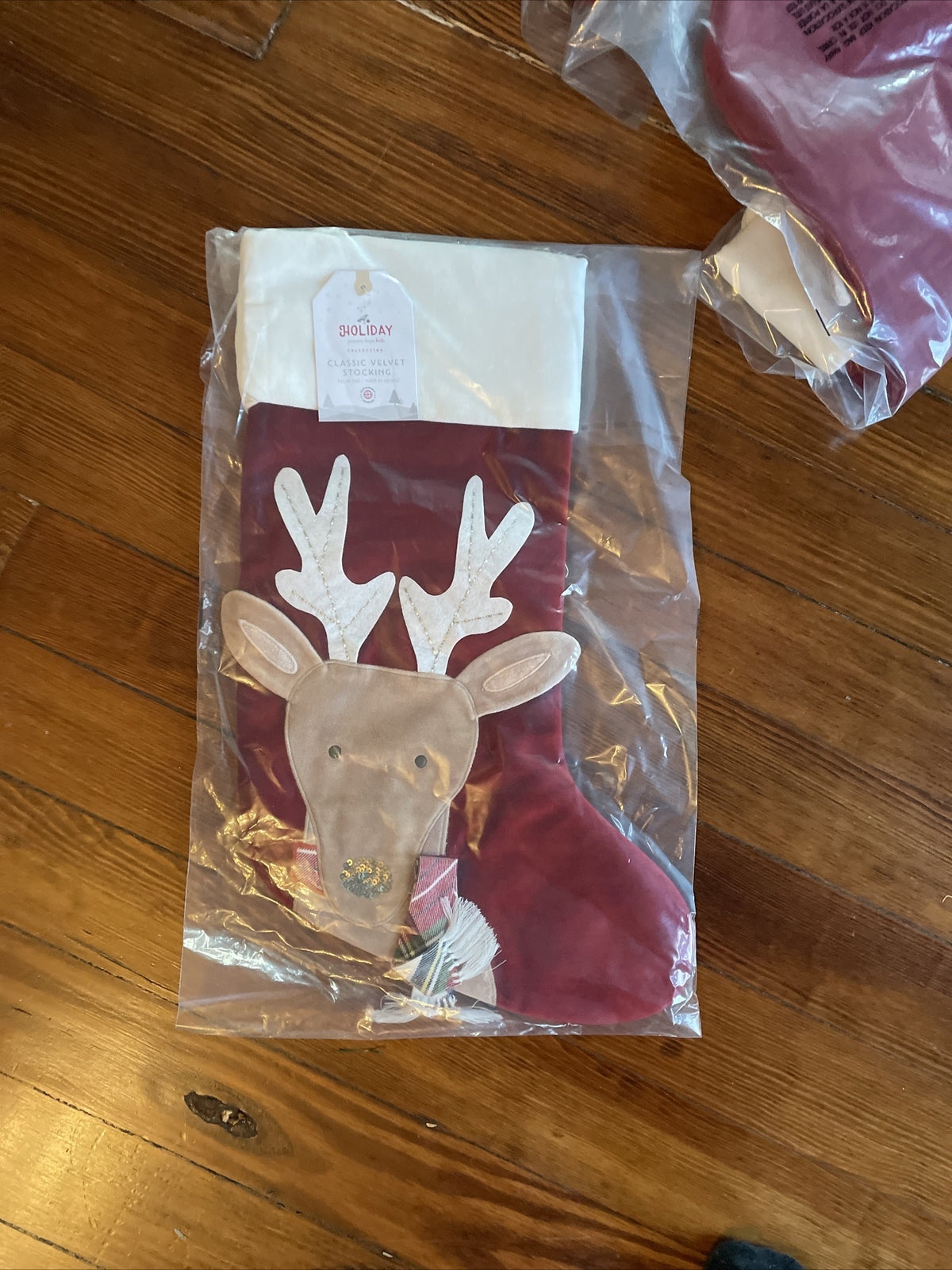 Pottery Barn Holiday Christmas stocking Velvet Reindeer gift party Disney kid