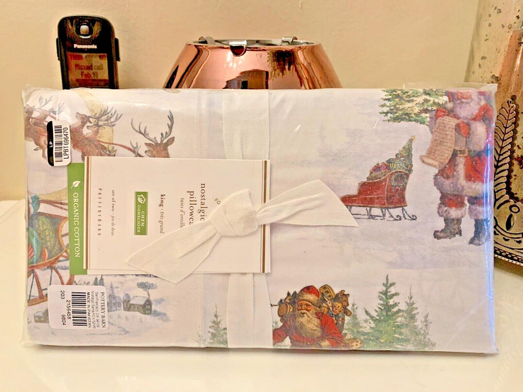 Disney Pottery Barn holiday KING party Santa Reindeer Christmas Pillowcase '