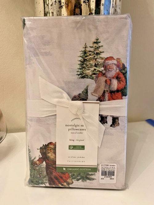 Disney Pottery Barn holiday KING party Santa Reindeer Christmas Pillowcase '