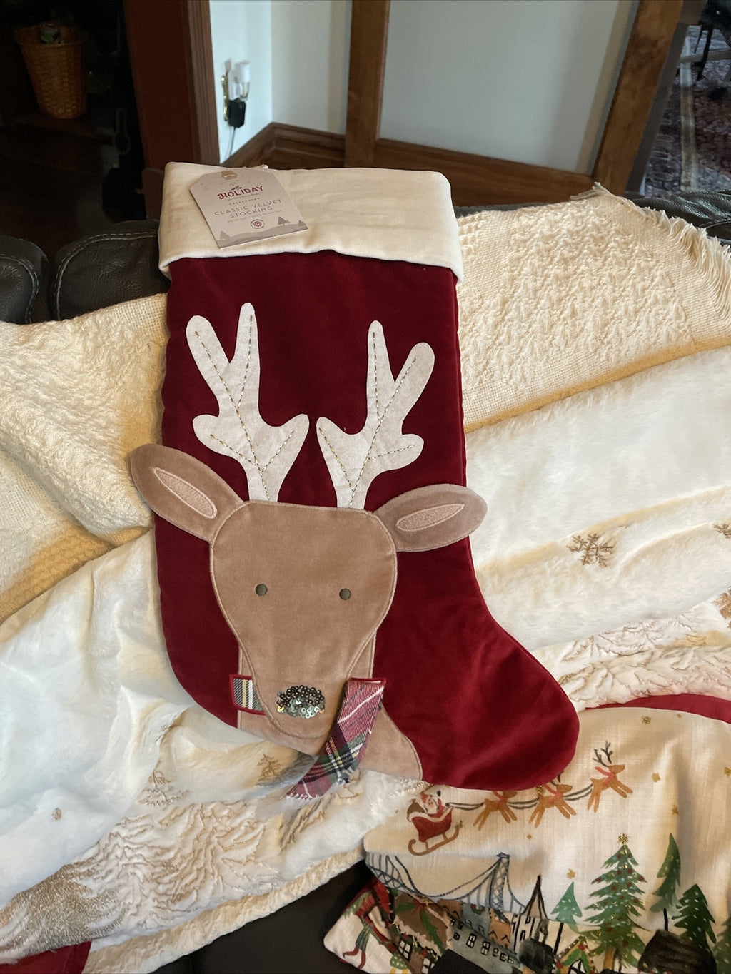 Pottery Barn Holiday Christmas stocking Velvet Reindeer gift party Disney kid
