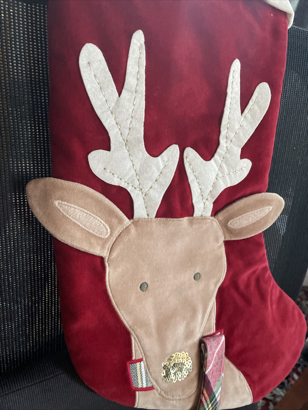 Pottery Barn Holiday Christmas stocking Velvet Reindeer gift party Disney kid