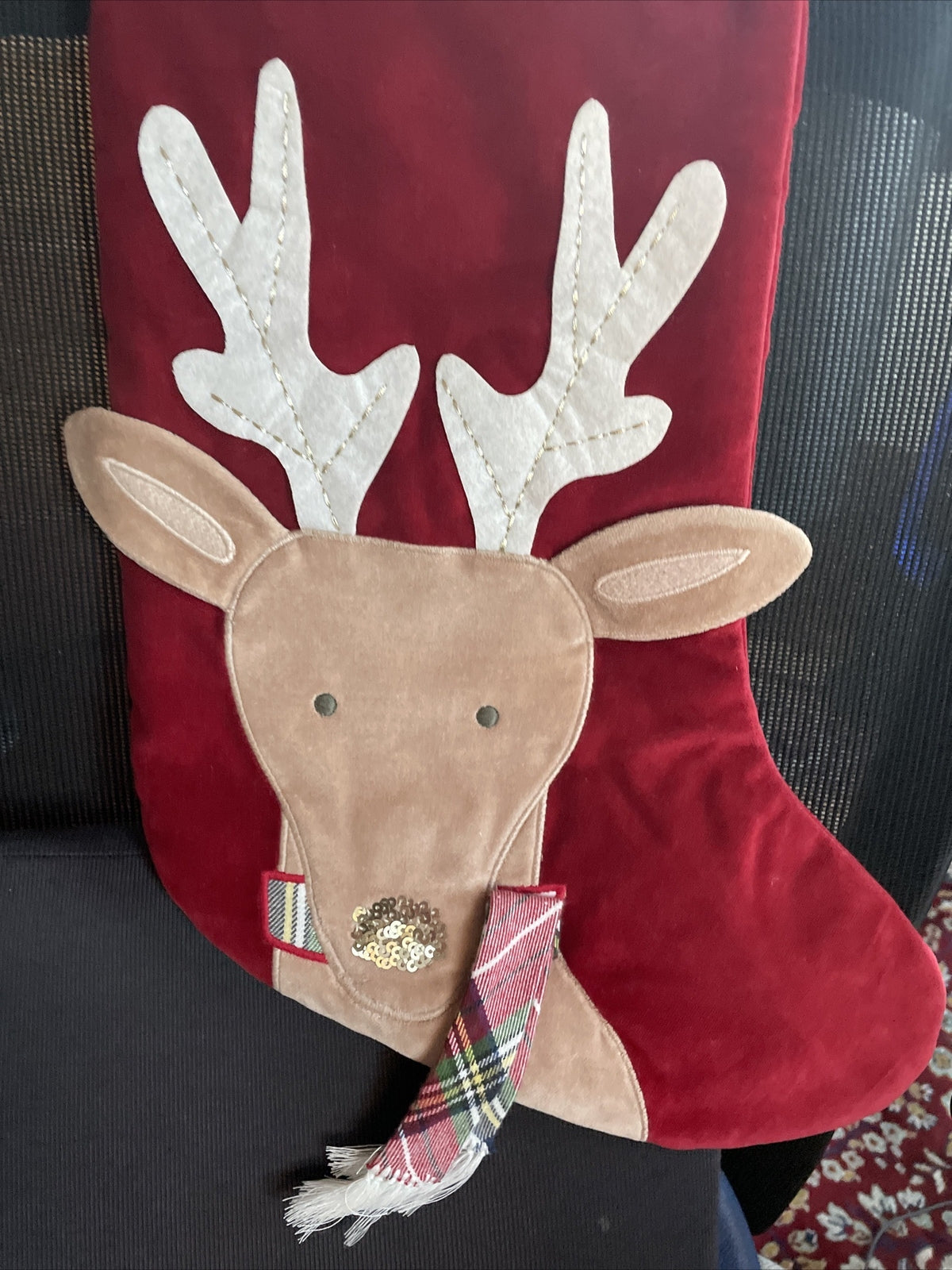 Pottery Barn Holiday Christmas stocking Velvet Reindeer gift party Disney kid