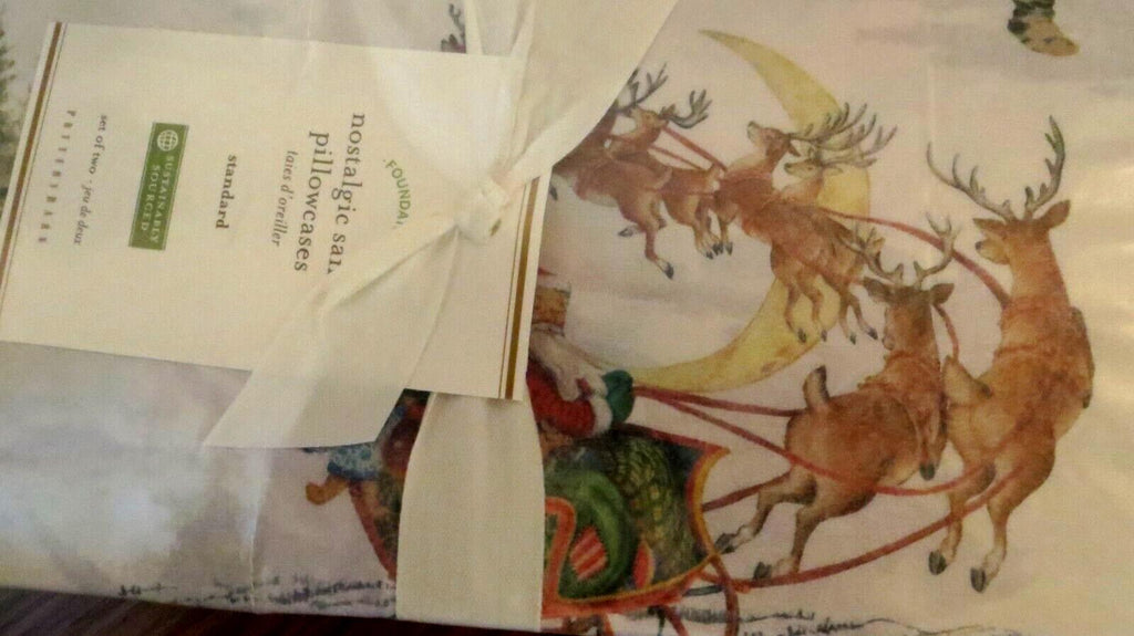 Disney Pottery Barn holiday KING party Santa Reindeer Christmas Pillowcase '