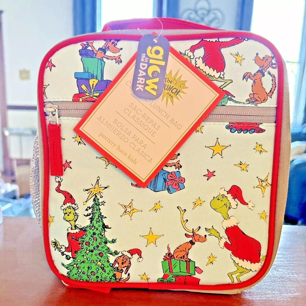 Pottery Barn Kids School Disney Glitter Snoopy LUNCH BOX travel Bag Grinch .
