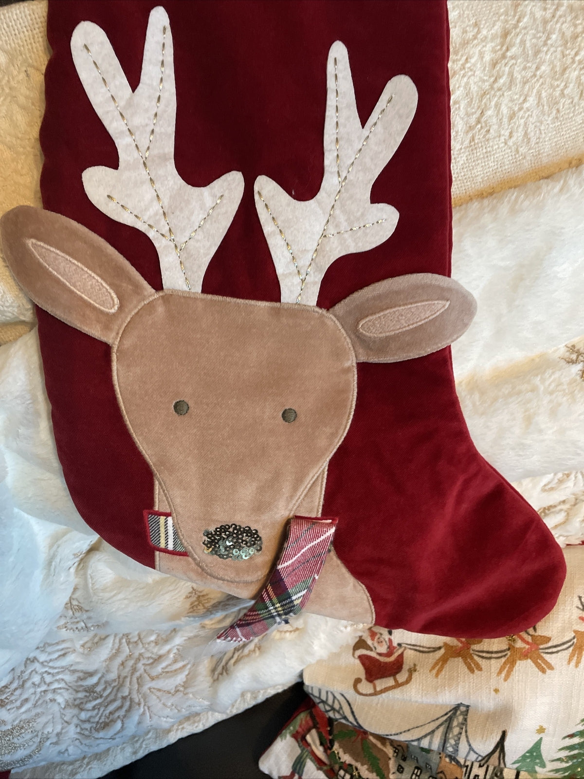 Pottery Barn Holiday Christmas stocking Velvet Reindeer gift party Disney kid