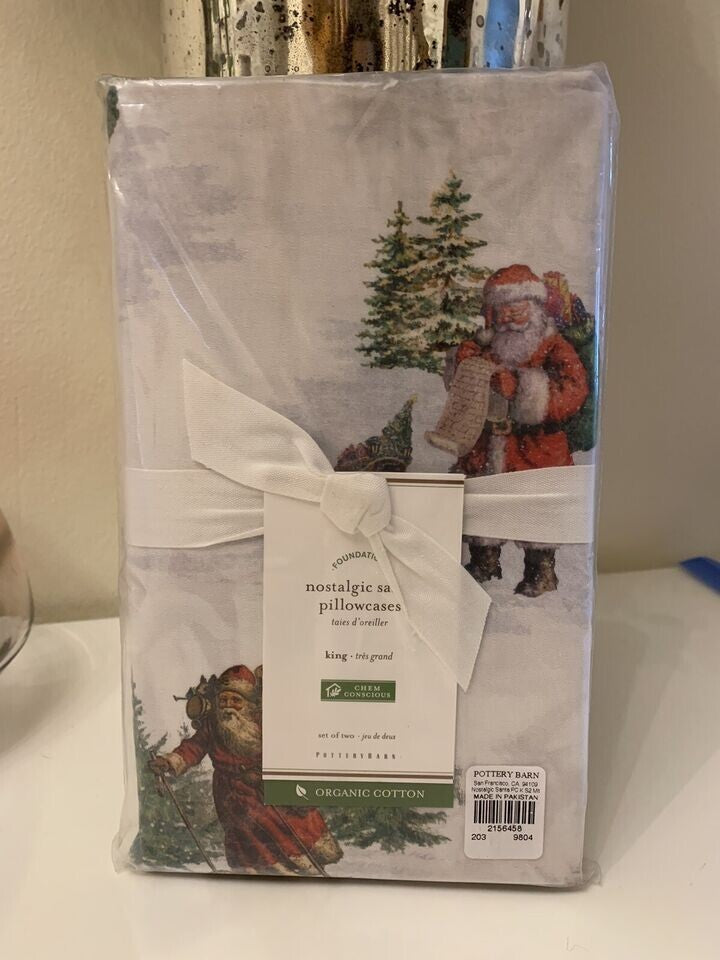 Disney Pottery Barn holiday KING party Santa Reindeer Christmas Pillowcase '