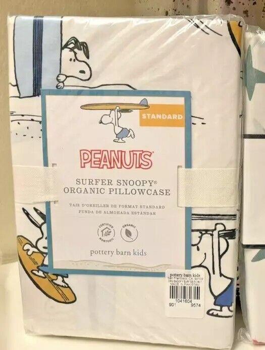 Pottery Barn Snoopy holiday Peanut Disney Kid Surf Dog PILLOWCASE SHAM Gift SET