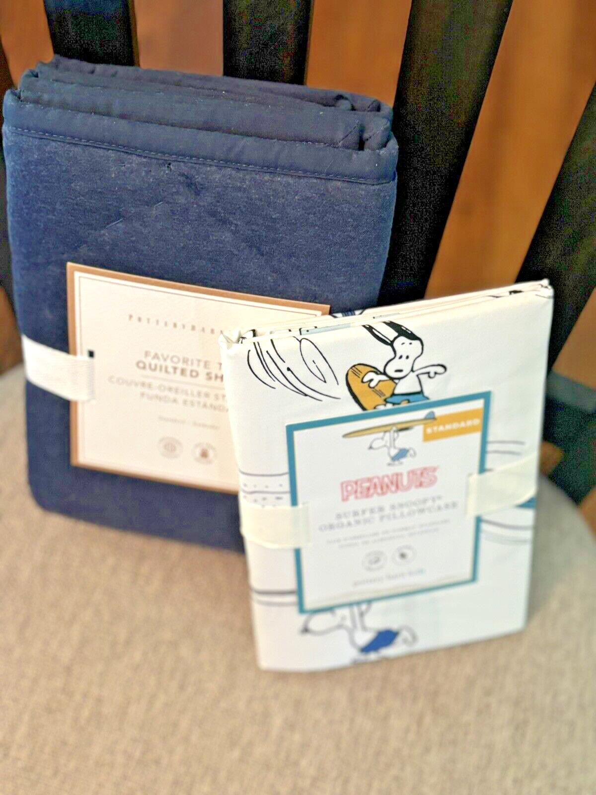 Pottery Barn Snoopy holiday Peanut Disney Kid Surf Dog PILLOWCASE SHAM Gift SET