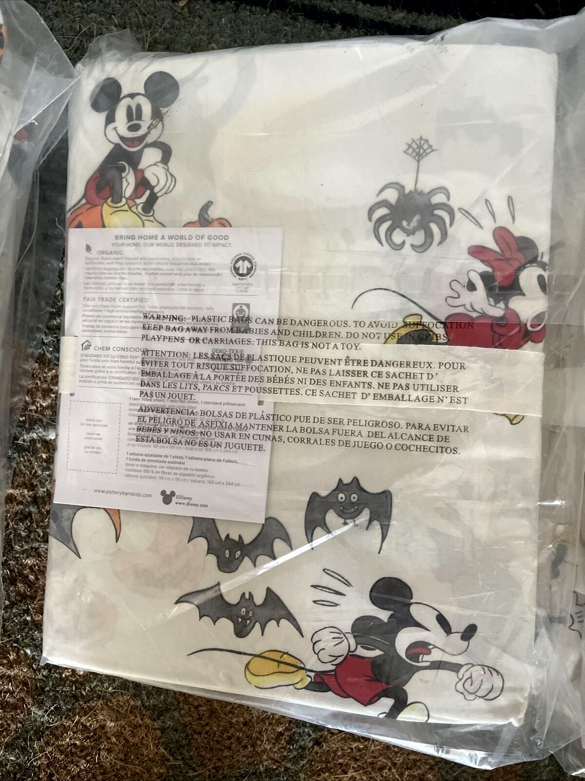 Pottery Barn Disney Mickey Mouse Holiday SHEET SET Halloween Twin gift Minnie  .