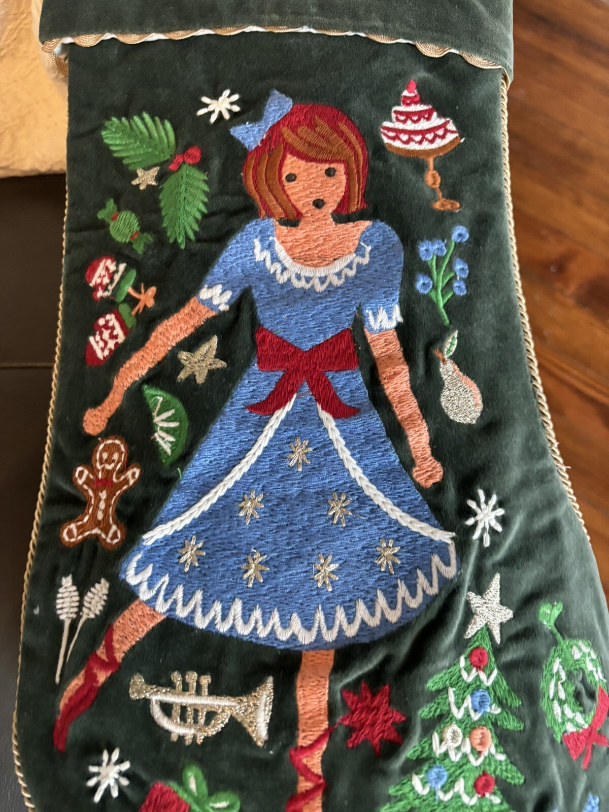 Pottery Barn Holiday Doll Nutcracker Velvet Christmas stocking gift party girl