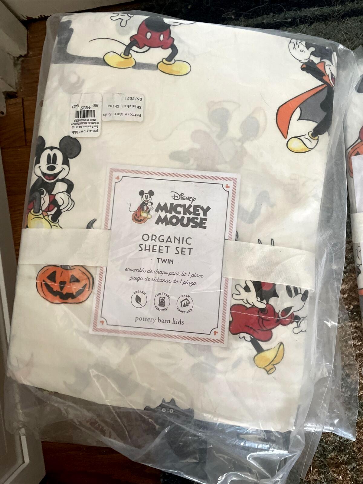 Pottery Barn Disney Mickey Mouse Holiday SHEET SET Halloween Twin gift Minnie  .