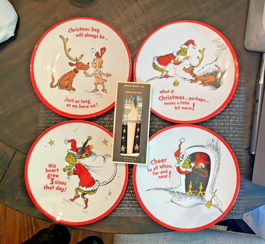 Pottery Barn GRINCH Dinner SET Plate Seuss Disney holiday Christmas party gift