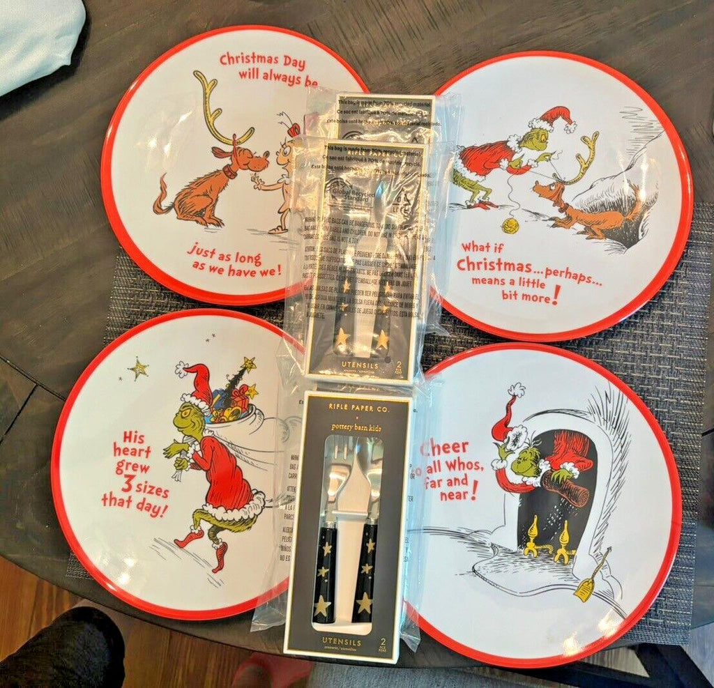 Pottery Barn GRINCH Dinner SET Plate Seuss Disney holiday Christmas party gift