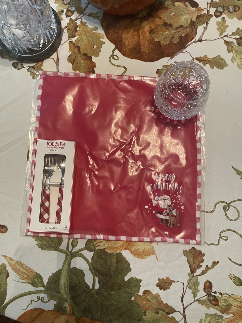 Pottery Barn holiday Rudolph Reindeer Napkin Holiday Christmas party SET 4 -