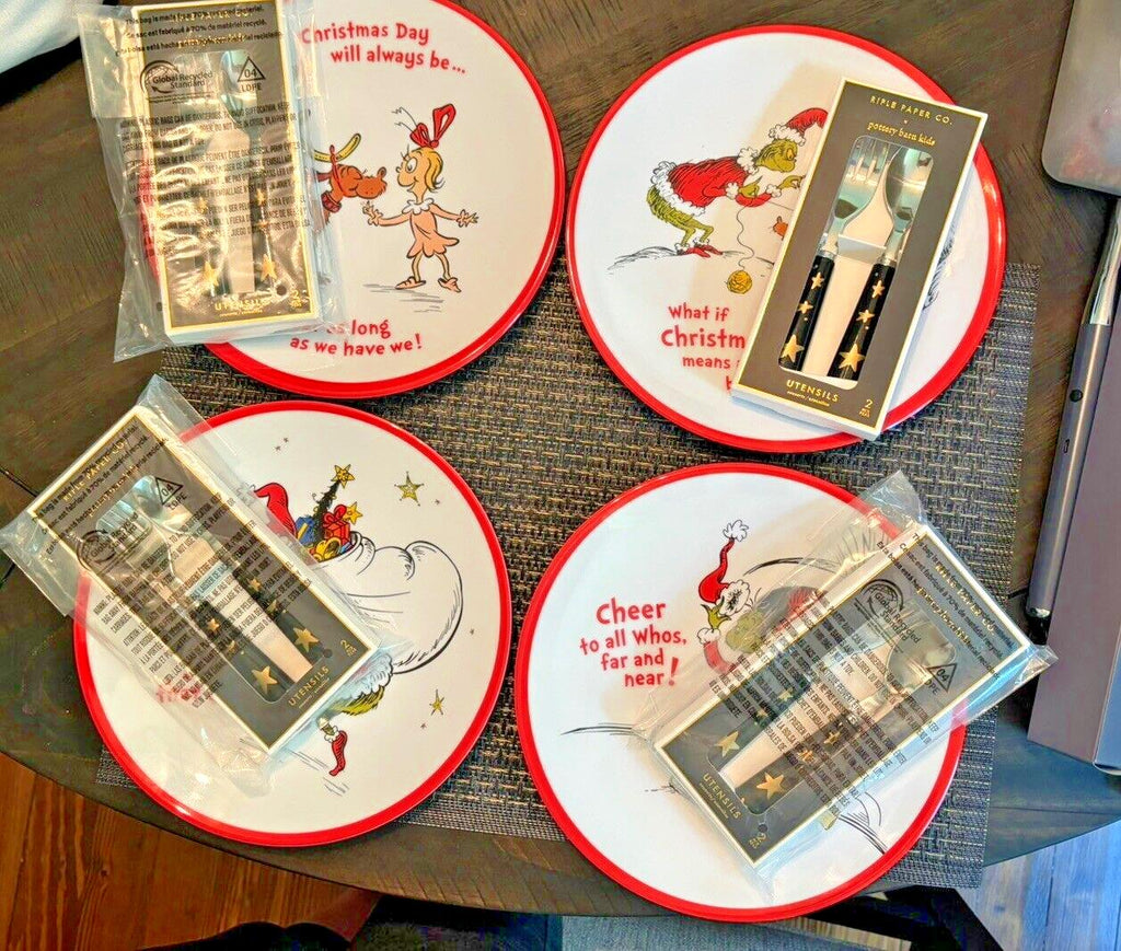 Pottery Barn GRINCH Dinner SET Plate Seuss Disney holiday Christmas party gift