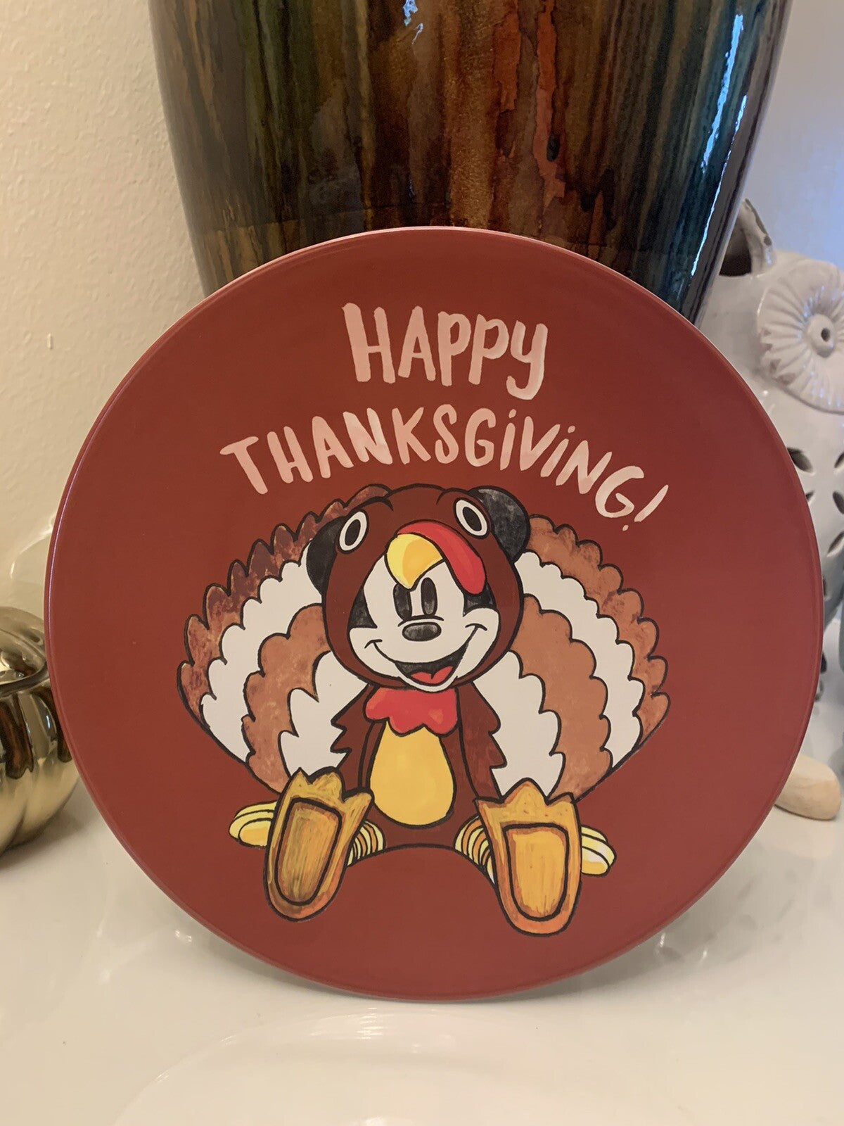 Disney Pottery Barn Mickey Mouse Plate Cup Thanksgiving holiday turkey kid \
