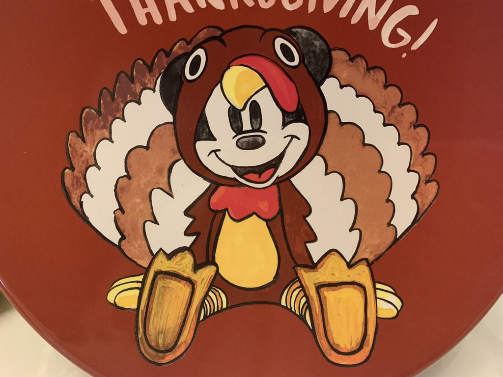 Disney Pottery Barn Mickey Mouse Plate Cup Thanksgiving holiday turkey kid \