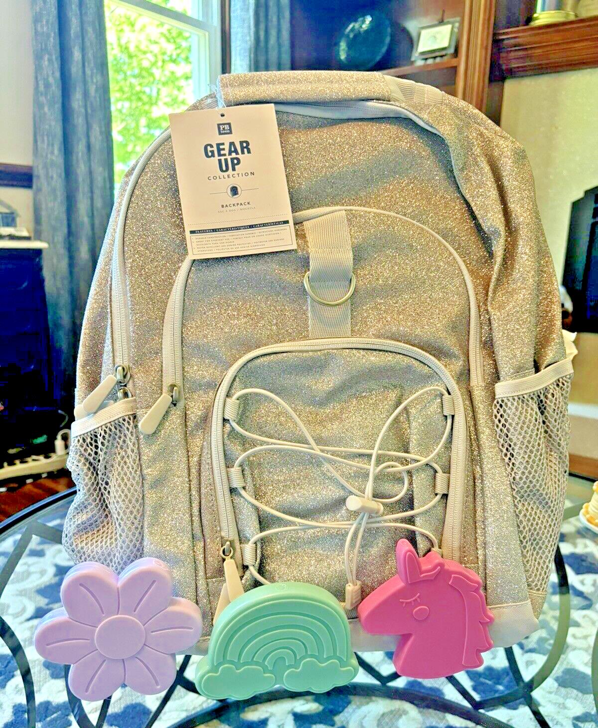 School Pottery barn Glitter BACKPACK LARGE princess rainbow Disney+Bag ?? 1