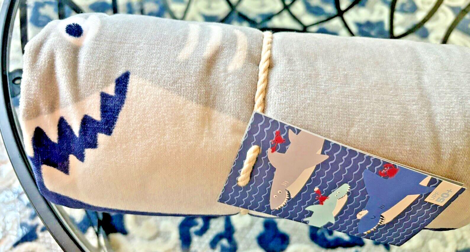 Pottery Barn Disney kid Shark Towel Bath boy school Beach stripe pool space ?? \