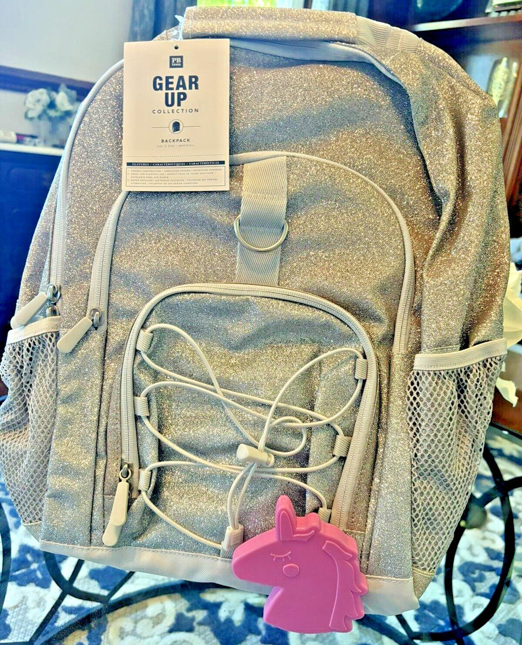 School Pottery barn Glitter BACKPACK LARGE princess rainbow Disney+Bag ?? 1
