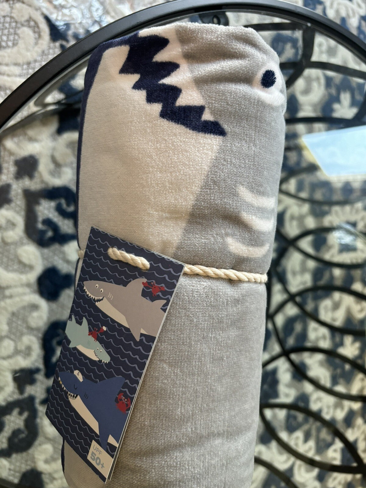 Pottery Barn Disney kid Shark Towel Bath boy school Beach stripe pool space ?? \