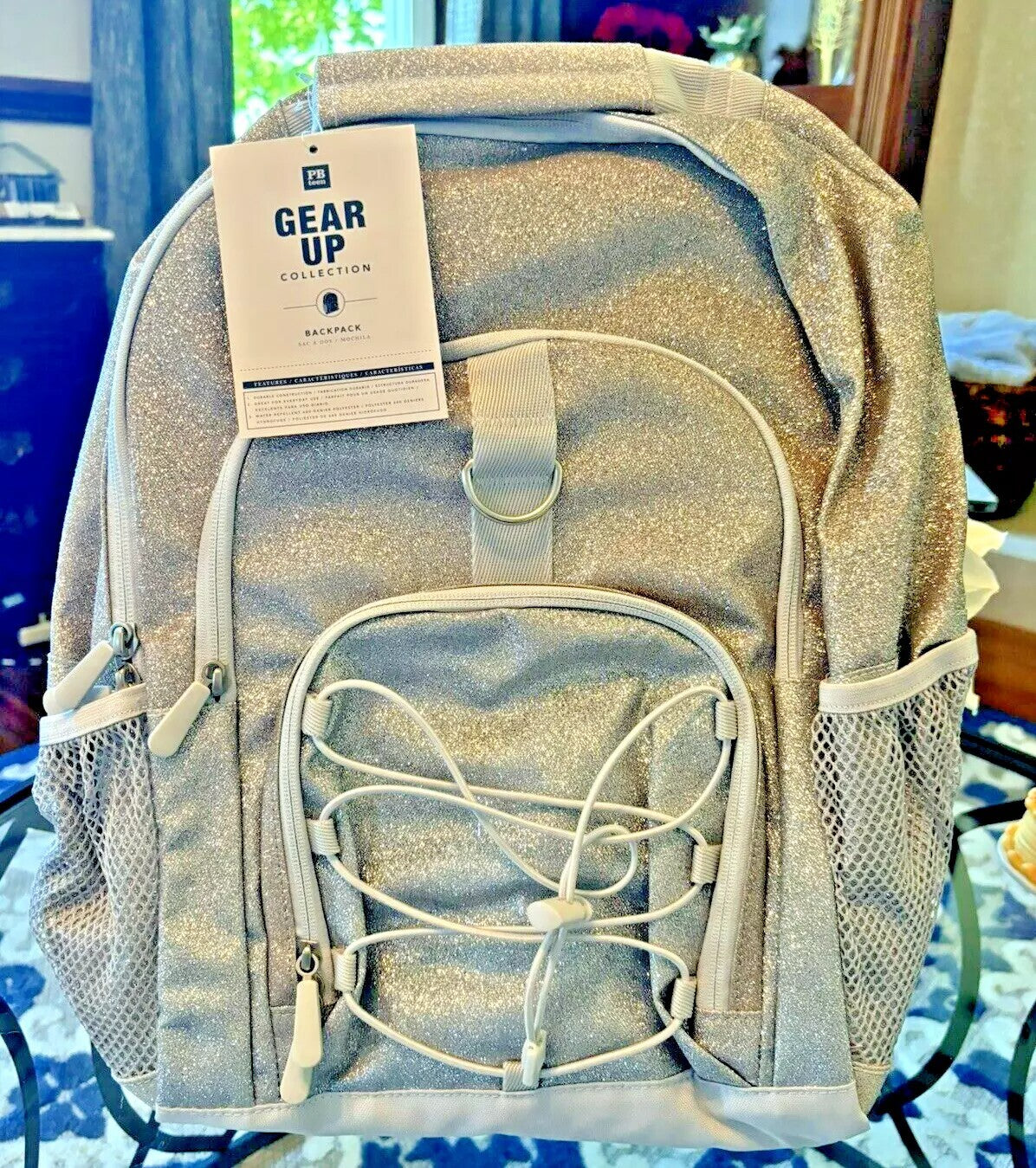 School Pottery barn Glitter BACKPACK LARGE princess rainbow Disney+Bag ?? 1