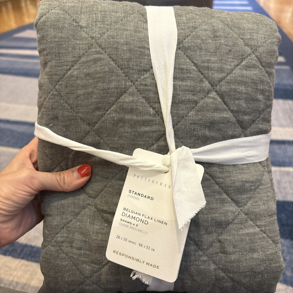 Pottery Barn Belgian FLAX Linen Pillow Sham Diamond Gray Disney SET 2 holiday -