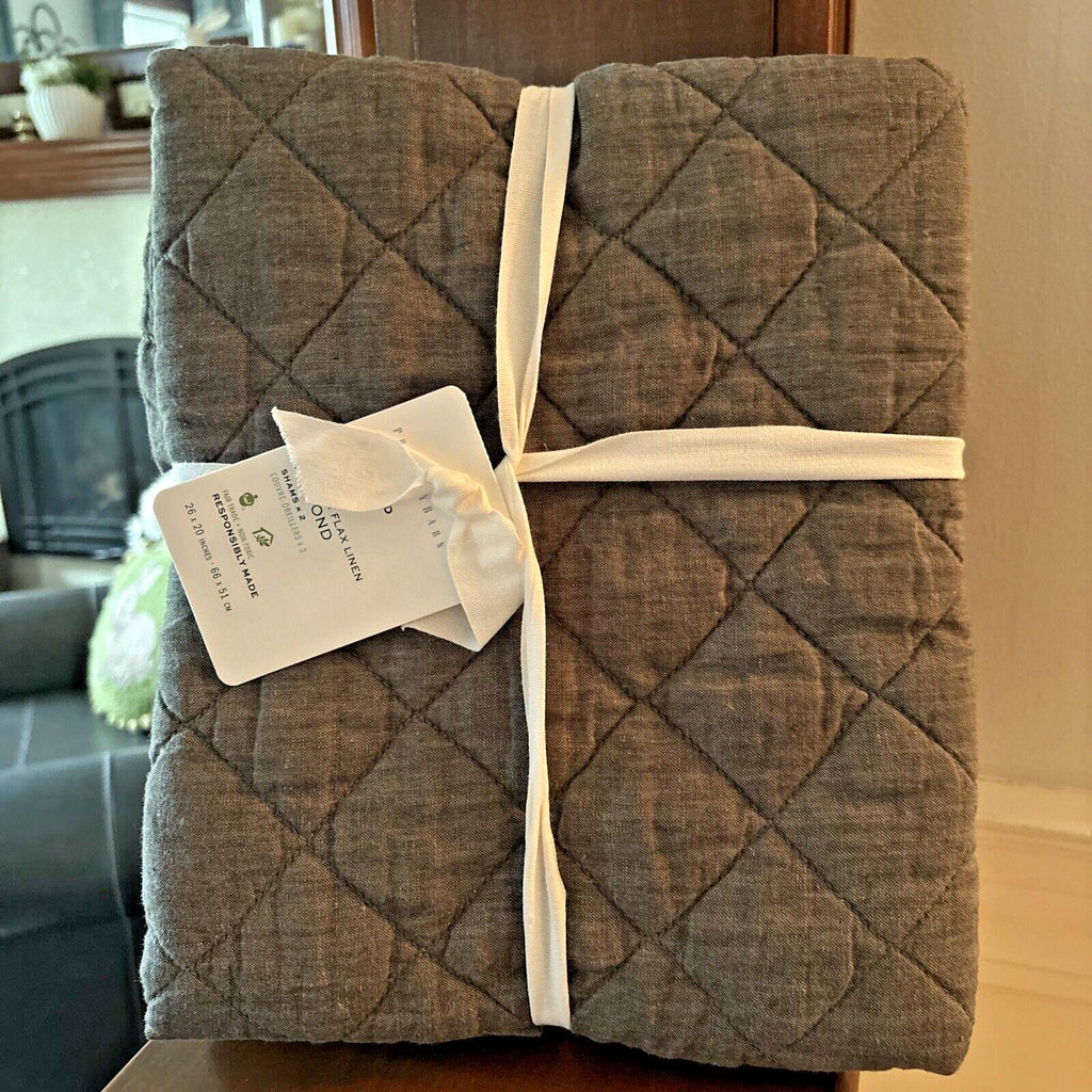 Pottery Barn Belgian FLAX Linen Pillow Sham Diamond Gray Disney SET 2 holiday -